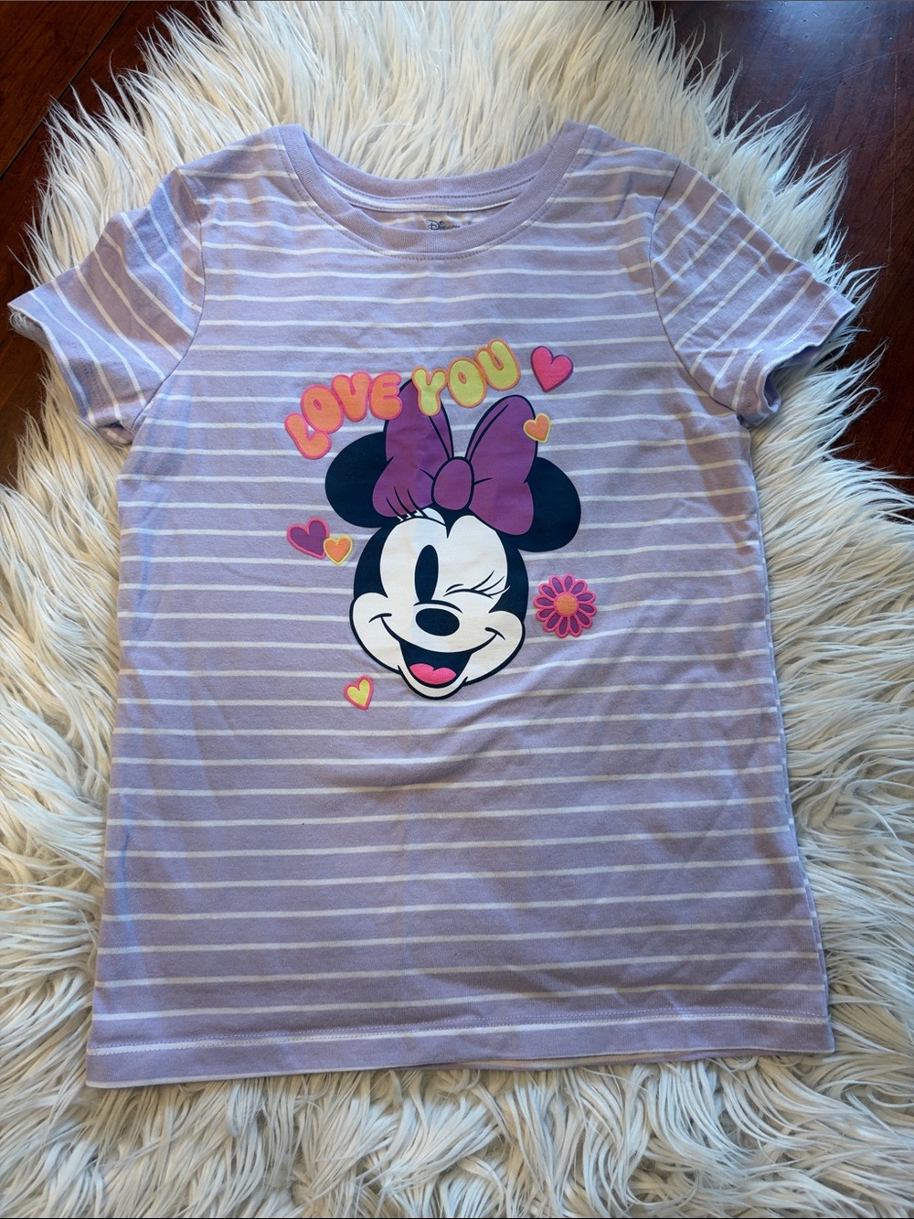Disney Lilac Striped Minnie Mouse Tee with Pink Bow